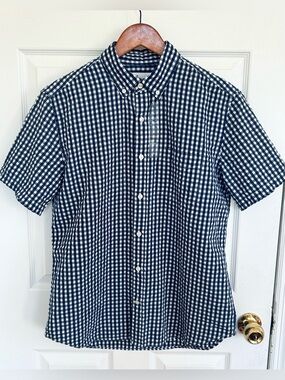 GAP Men’s M Navy & White Gingham Short-Sleeve Button-Down Shirt